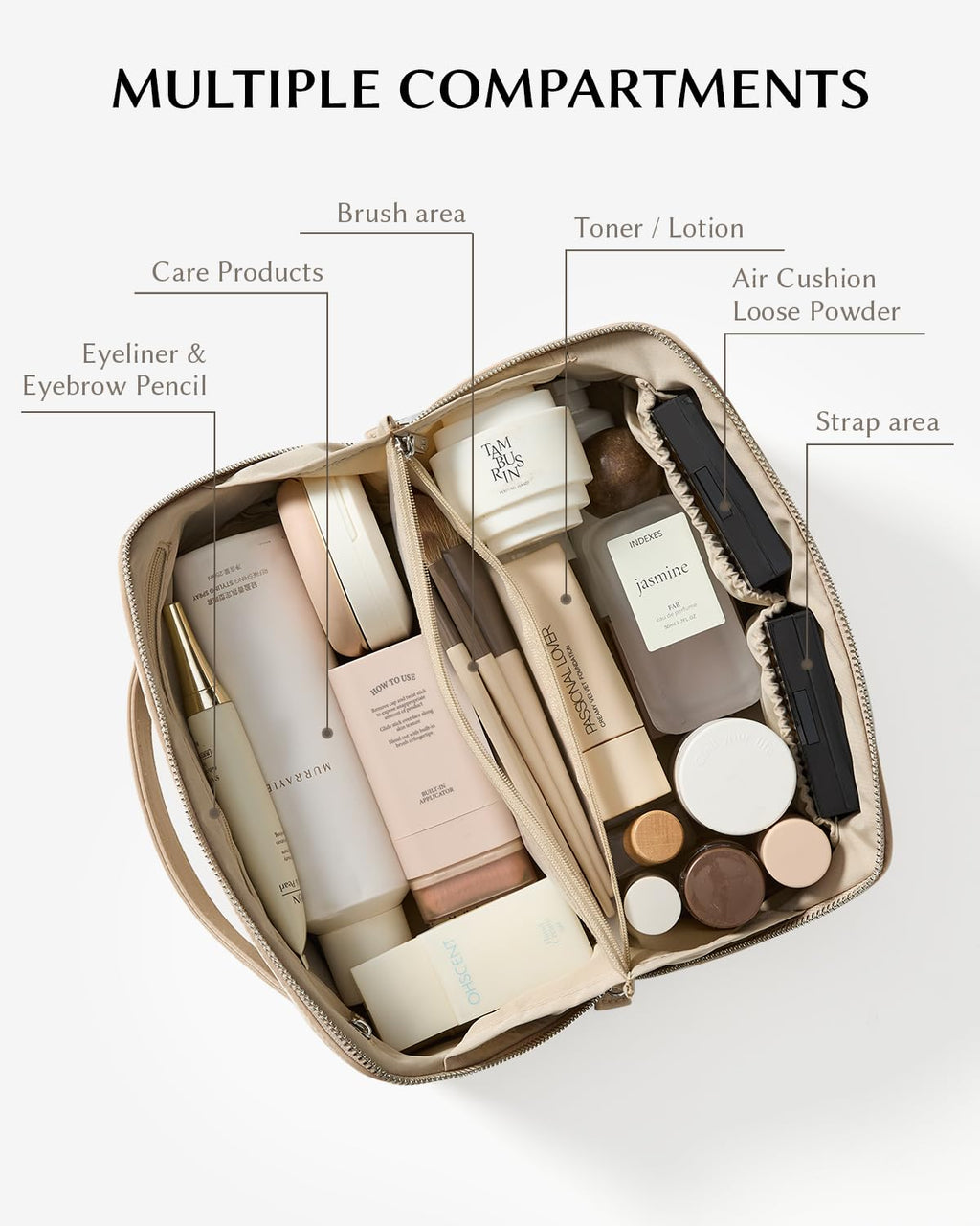 Eachy Travel Makeup Bag – Satin, Large Capacity with Handle & 180° Wide Opening