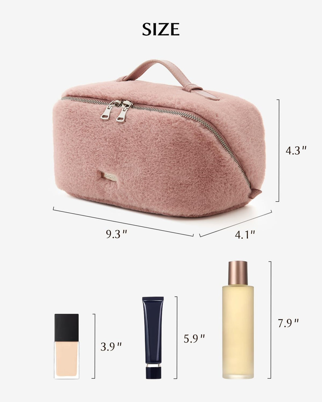 EACHY Travel Makeup Bag — Faux Fur Cosmetic Case with 180° Flat-Open Access | Large Capacity