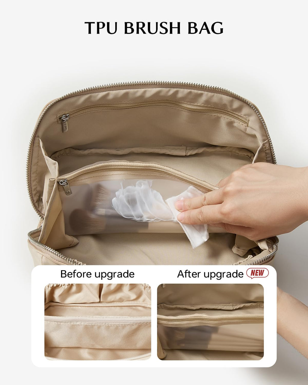 Eachy Travel Makeup Bag – Satin, Large Capacity with Handle & 180° Wide Opening