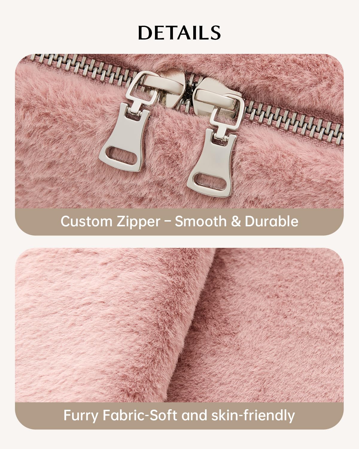 EACHY Travel Makeup Bag — Faux Fur Cosmetic Case with 180° Flat-Open Access | Large Capacity