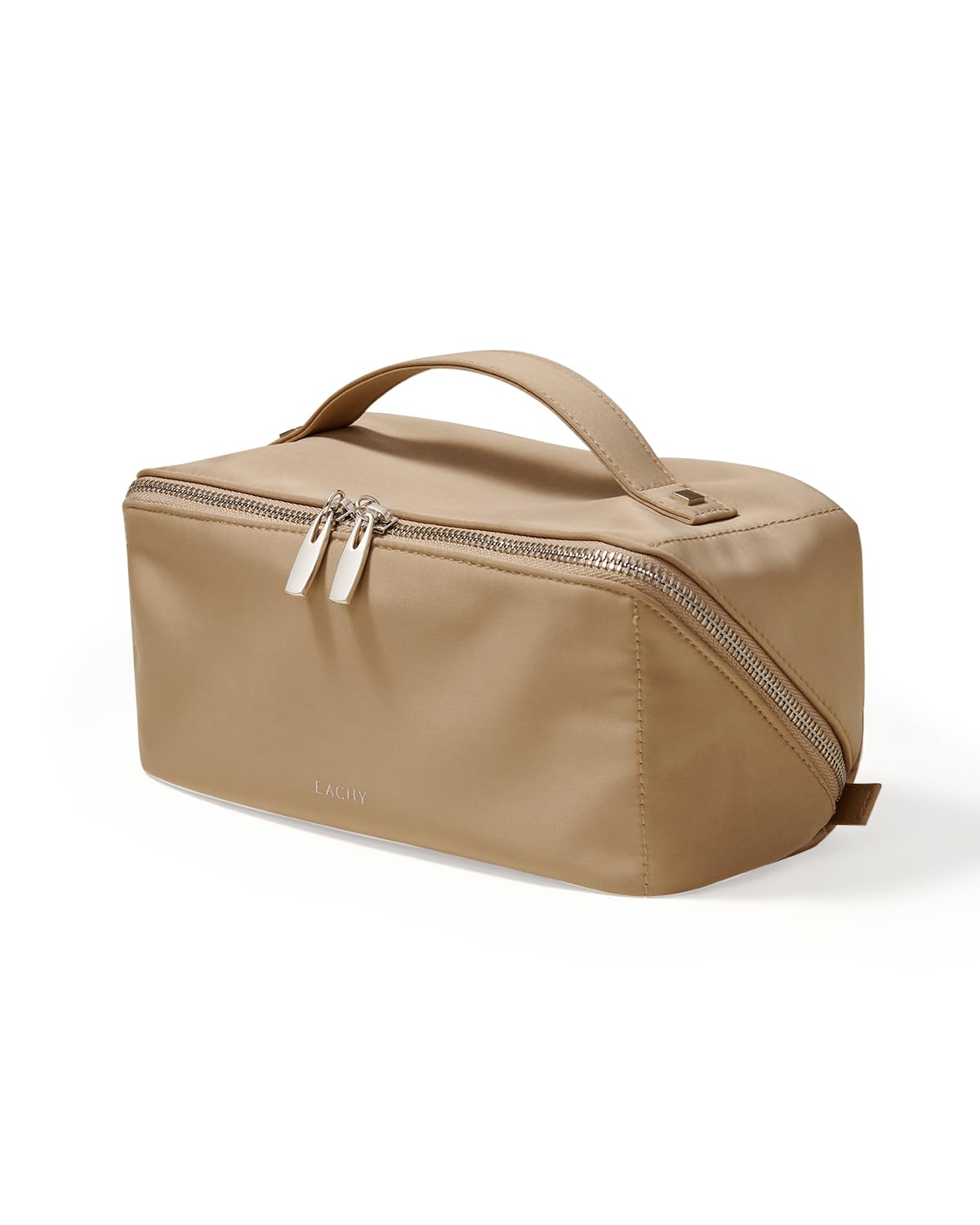Eachy Travel Makeup Bag – Satin, Large Capacity with Handle & 180° Wide Opening