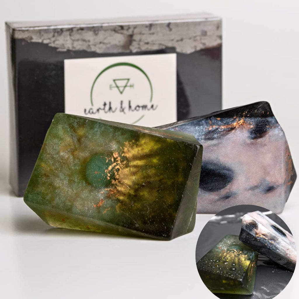 Earth & Home Rock Soap Gift Set – Jade & Black Obsidian Gemstone Soaps (2) with Natural Ingredients