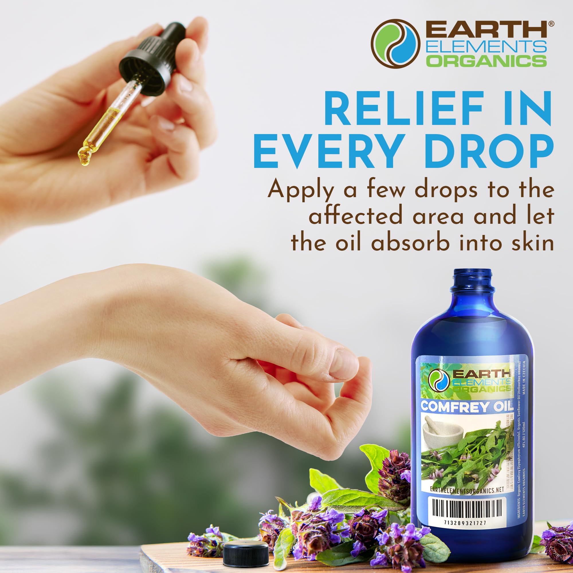 Earth Elements Organics Comfrey Oil – Organic Herbal Skincare, Sunflower Oil, 4 fl oz