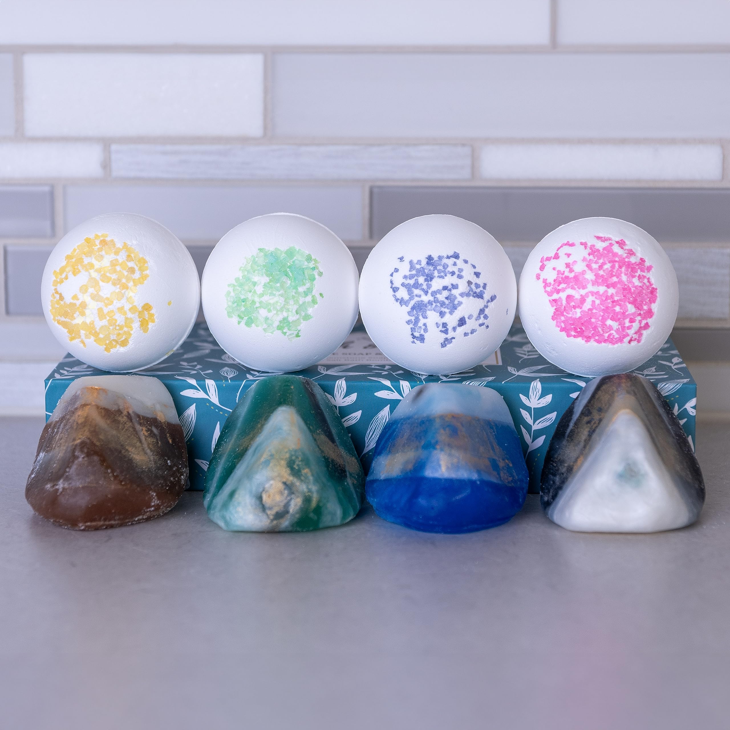 Earth & Home Gemstone Soap & Bath Bomb Set – Relaxing Spa Gift with Crystals