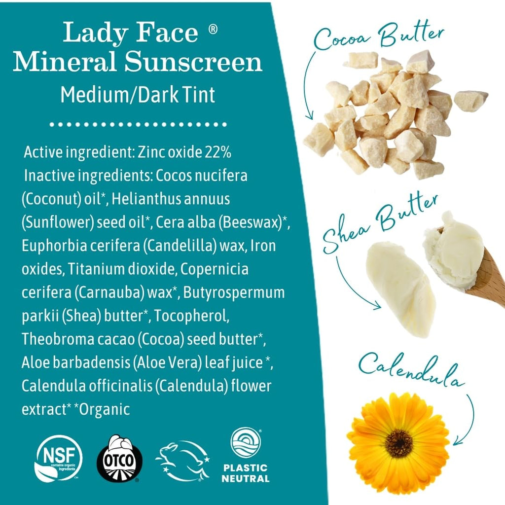 Earth Mama Lady Face SPF 40 Mineral Sunscreen Stick – Medium/Dark Tint (Foundation + Concealer)