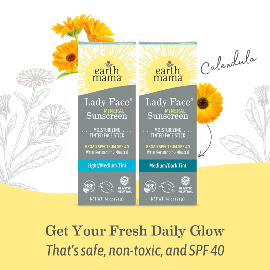 Earth Mama Lady Face SPF 40 Mineral Sunscreen Stick – Medium/Dark Tint (Foundation + Concealer)