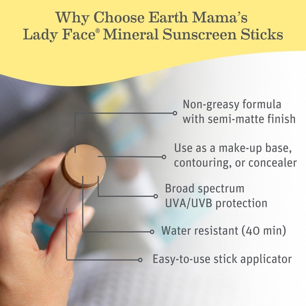 Earth Mama Lady Face SPF 40 Mineral Sunscreen Stick – Medium/Dark Tint (Foundation + Concealer)