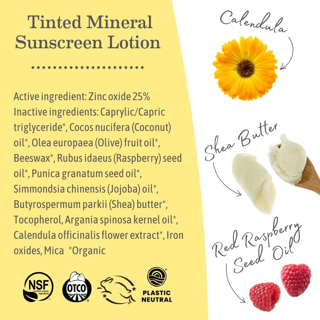 Earth Mama Tinted Mineral Sunscreen Lotion SPF 40 — 3 oz with Organic Argan & Red Raspberry Seed Oil