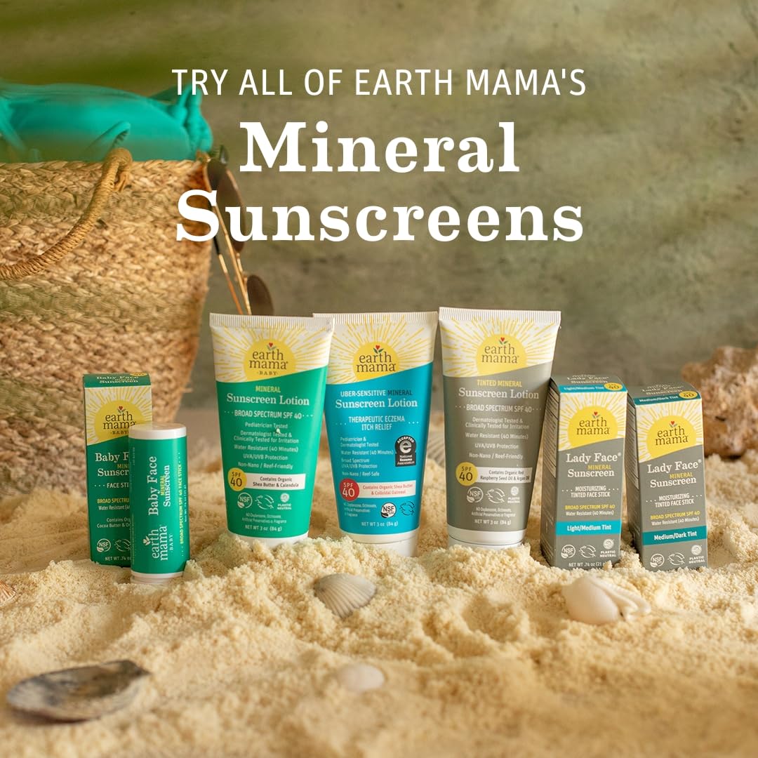 Earth Mama Uber-Sensitive Mineral Sunscreen Lotion SPF 40 | Non-Nano Zinc, Organic Oatmeal, 3oz 2-Pack