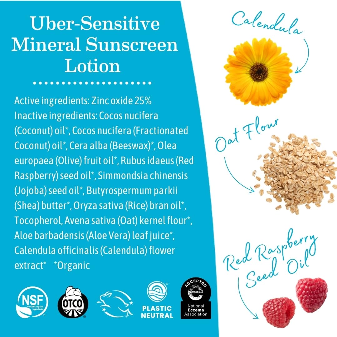 Earth Mama Uber-Sensitive Mineral Sunscreen Lotion SPF 40 | Non-Nano Zinc, Organic Oatmeal, 3oz 2-Pack
