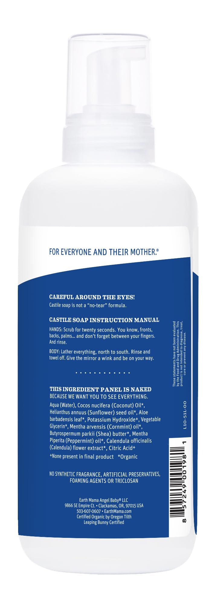 Earth Mama Wild Peppermint Hand & Body Wash — Foaming Castile Soap, Organic Peppermint & Coconut Oil, 34 oz (2-Pack)