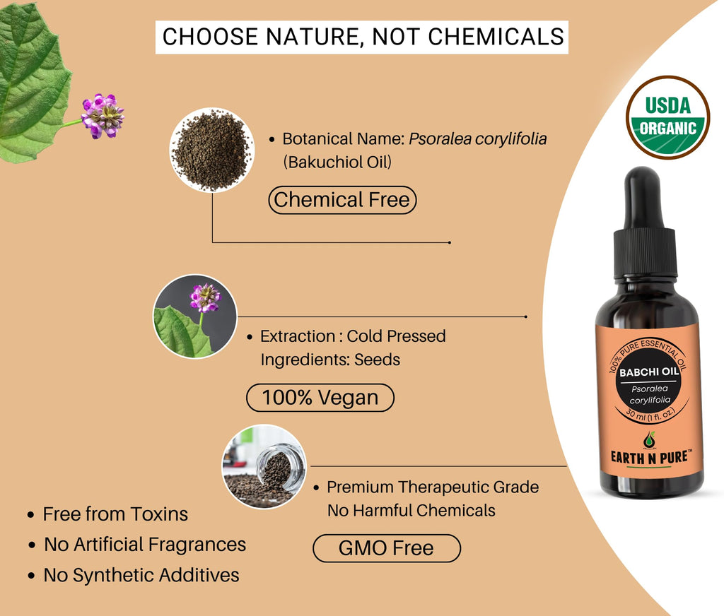 Earth N Pure Babchi Oil (Bakuchi Oil) – Cold-Pressed, Therapeutic Grade, 100 ml