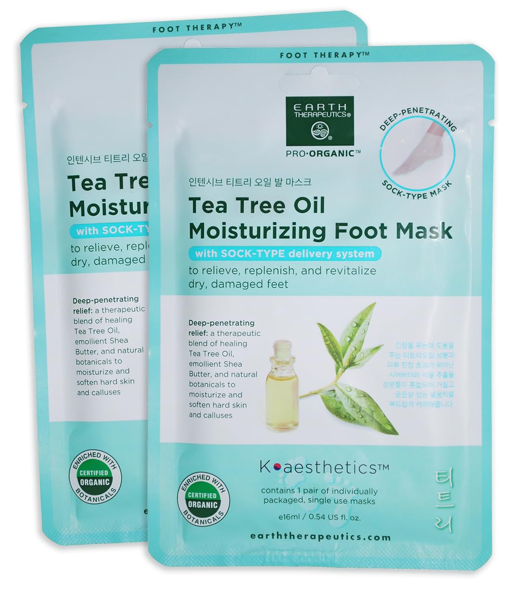 Earth Therapeutics Tea Tree Oil Moisturizing Foot Mask – 2 Pack (2 Pairs)