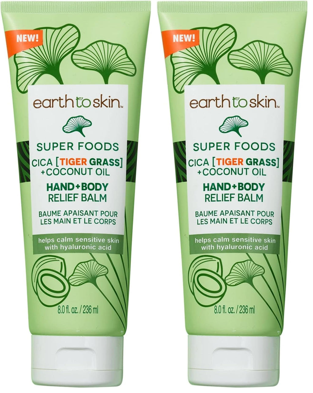Earth To Skin Cica Tiger Grass + Coconut Oil Balm 8.0 Fl Oz – Hand & Body Hydration (Pack of 2)