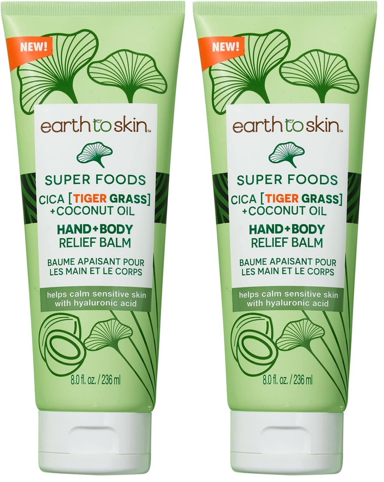 Earth To Skin Cica Tiger Grass + Coconut Oil Balm 8.0 Fl Oz – Hand & Body Hydration (Pack of 2)