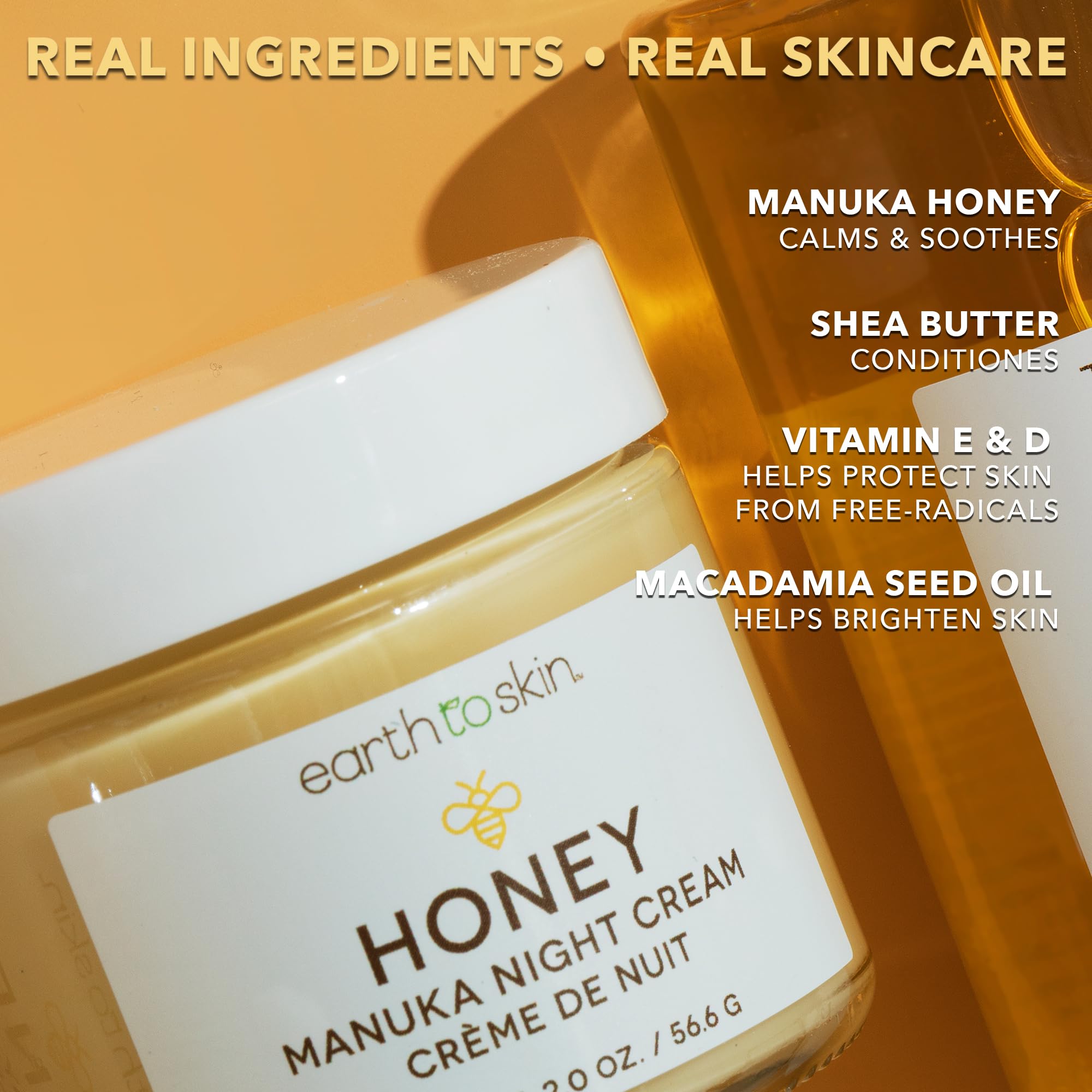 Earth To Skin Honey Manuka Calming Night Cream – Nourishing Moisturizer, 2 oz