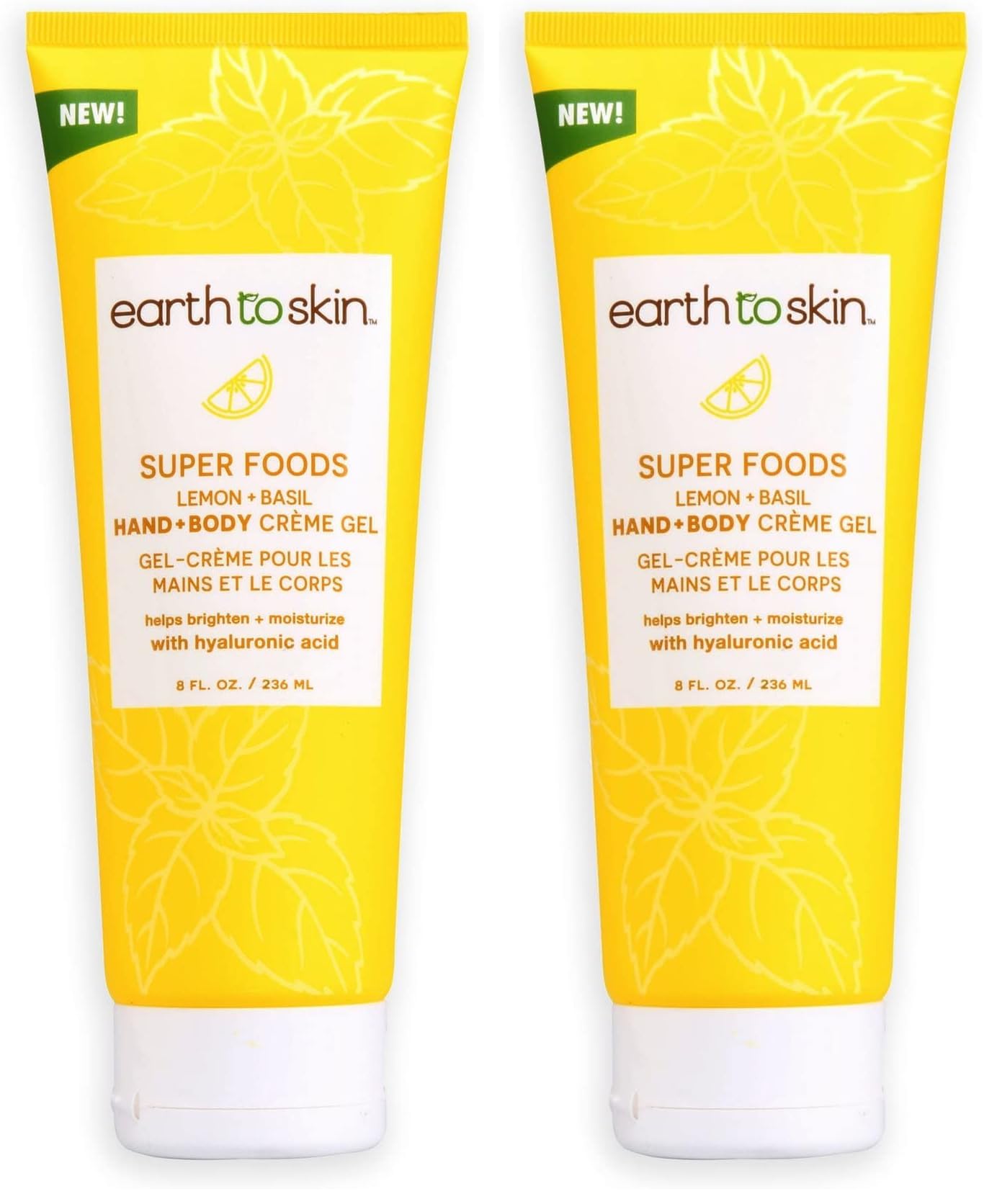 Earth To Skin Super Foods Lemon + Basil Hand & Body Creme Gel (8 oz) – Pack of 2