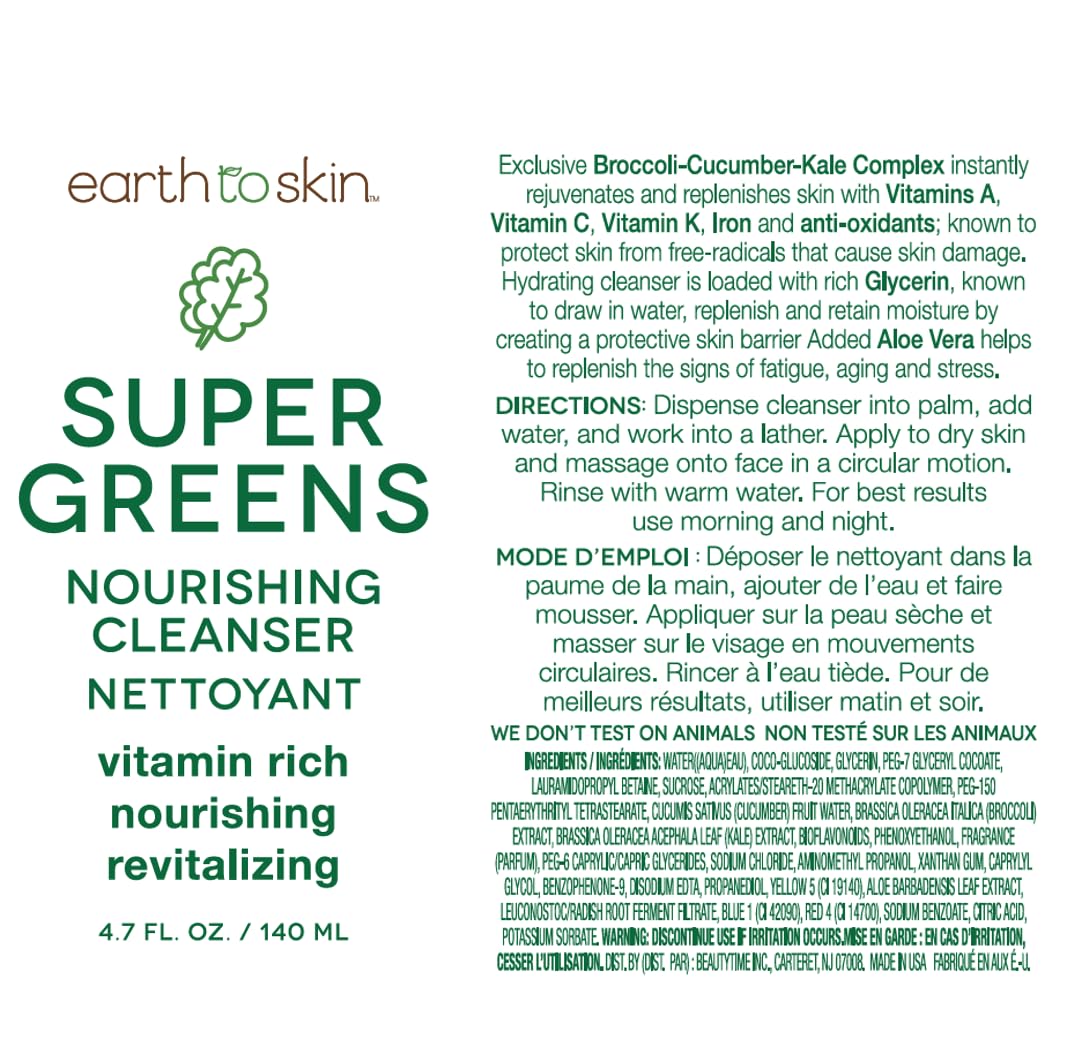 Earth To Skin Super Greens Nourishing Face Cleanser – Vitamin-Enriched Daily Wash for All Skin Types (Pack of 2)