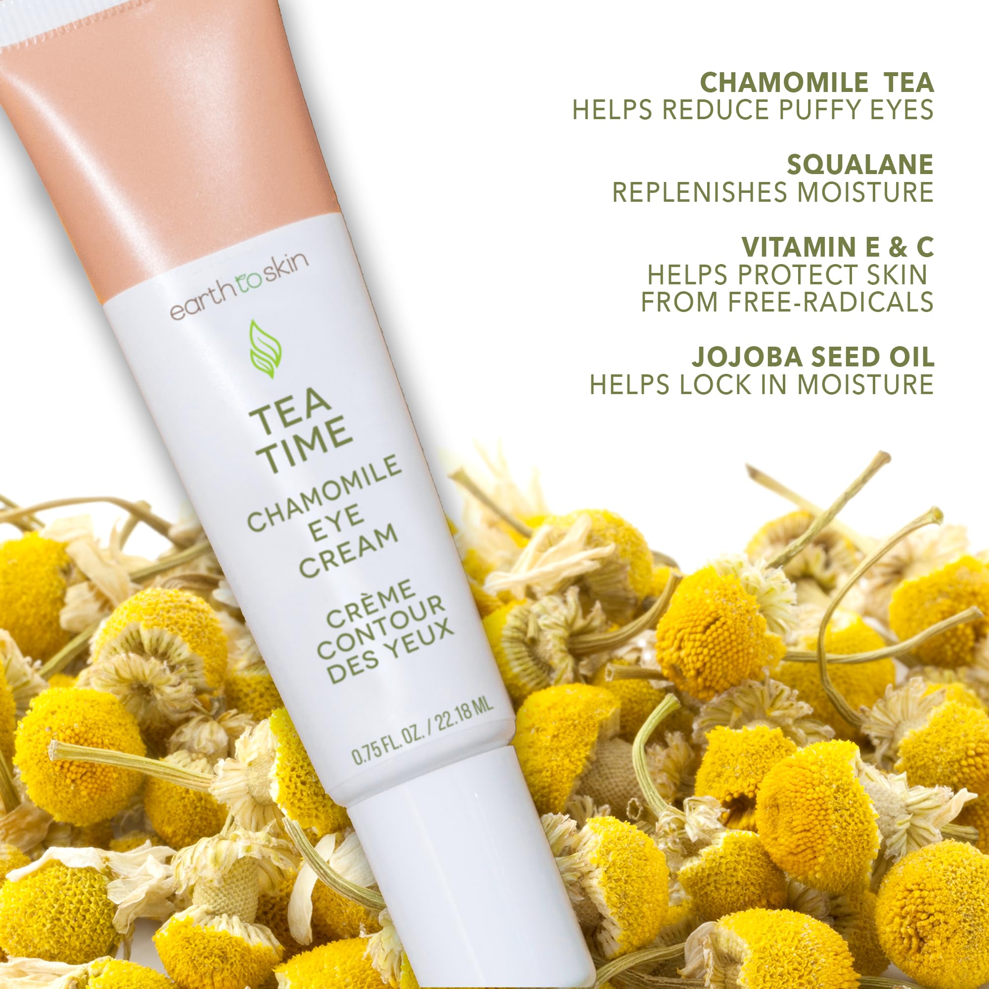 Earth To Skin Tea Time Chamomile Eye Cream – Hydrating & Soothing Eye Treatment with Vitamin E, Vitamin C & Jojoba Oil