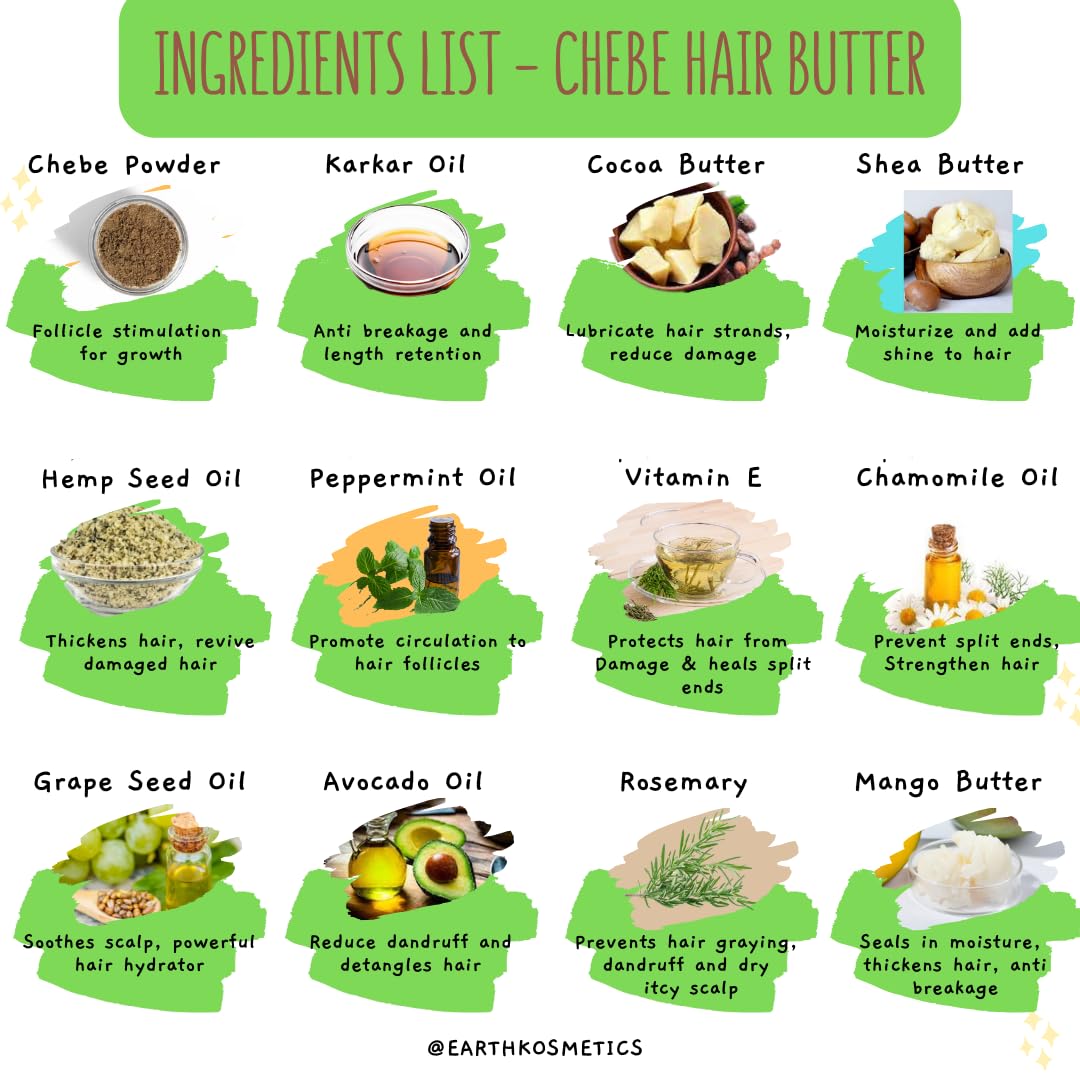 earthKosmetics Chebe Butter – Authentic Chebe Powder & Karkar Oil (6.05 oz)