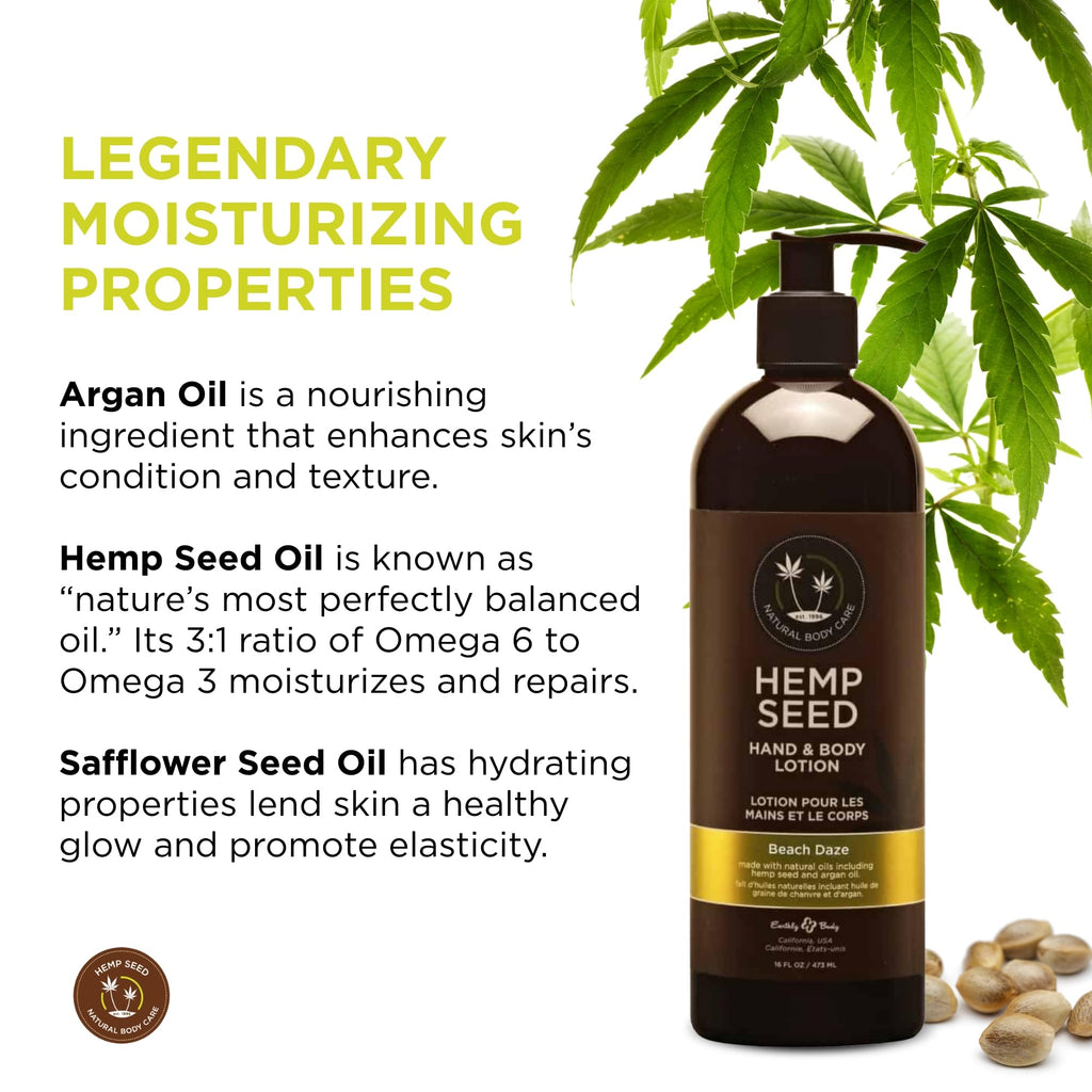 Earthly Body Hemp Seed Hand & Body Lotion – Beach Daze Scent, 16 oz | Lightweight, Non-Greasy Hydration