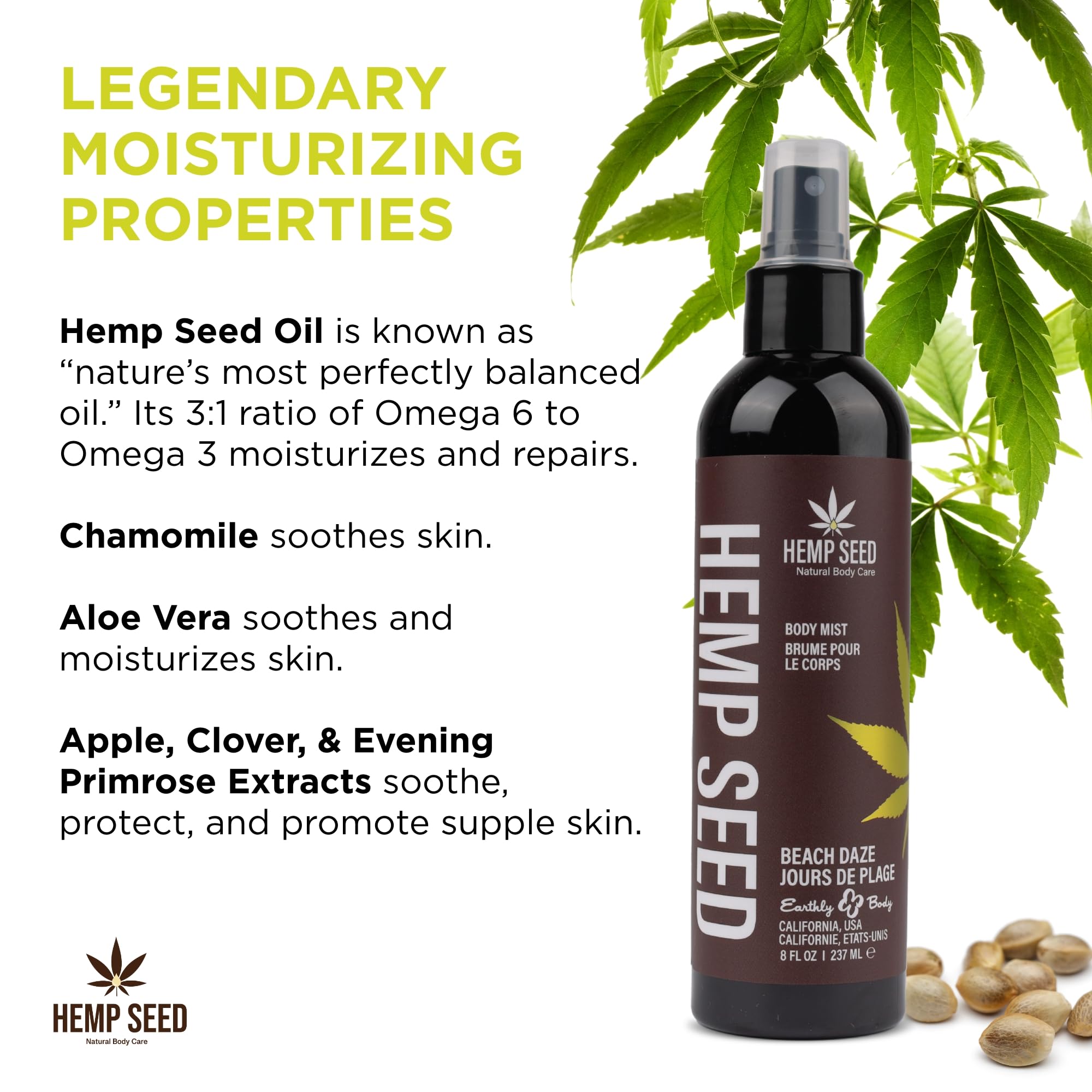 Earthly Body Hemp Seed Body Mist Beach Daze – 8 oz | Hydrates, Invigorates & Protects Skin