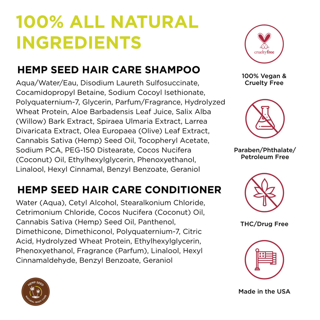Earthly Body Hemp Seed Hair Care Shampoo + Conditioner – Nag Champa Scent, 8 oz Each – Vegan & Cruelty-Free