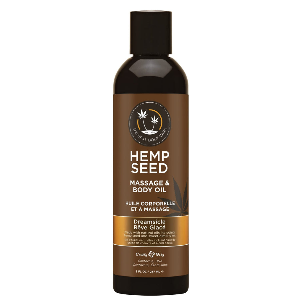 Earthly Body Hemp Seed Massage Oil – Dreamsicle Scent, 8 oz – Nourishing, Vegan & Cruelty-Free