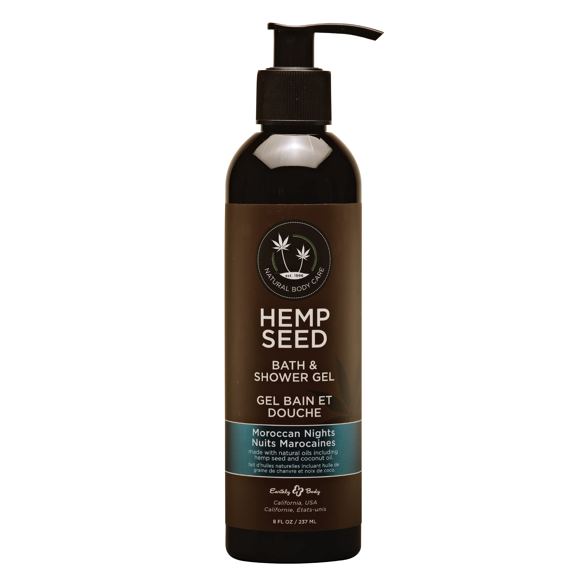 Earthly Body Hemp Seed Bath & Shower Gel – Moroccan Nights, 8 oz, Moisturizing with Hemp Seed Oil, Chamomile & Hydrolyzed Wheat Protein – Vegan, Cruelty-Free