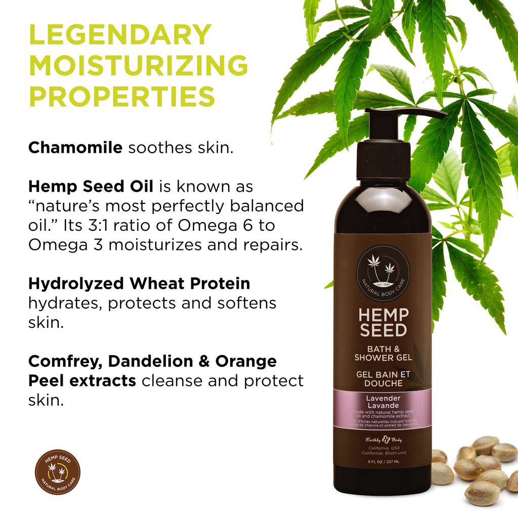 Earthly Body Hemp Seed Bath and Shower Gel – Lavender, 8 oz | Moisturizing, Vegan