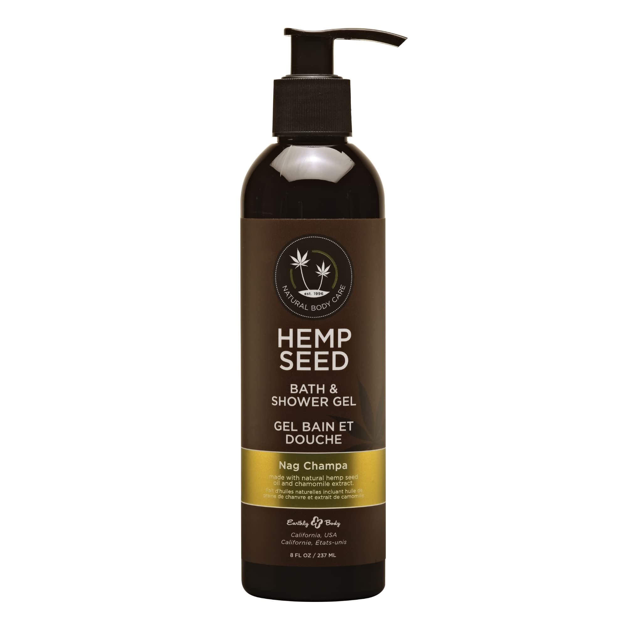 Earthly Body Hemp Seed Bath & Shower Gel – Nag Champa, 8 oz | Nourishing, Non-Greasy, Vegan