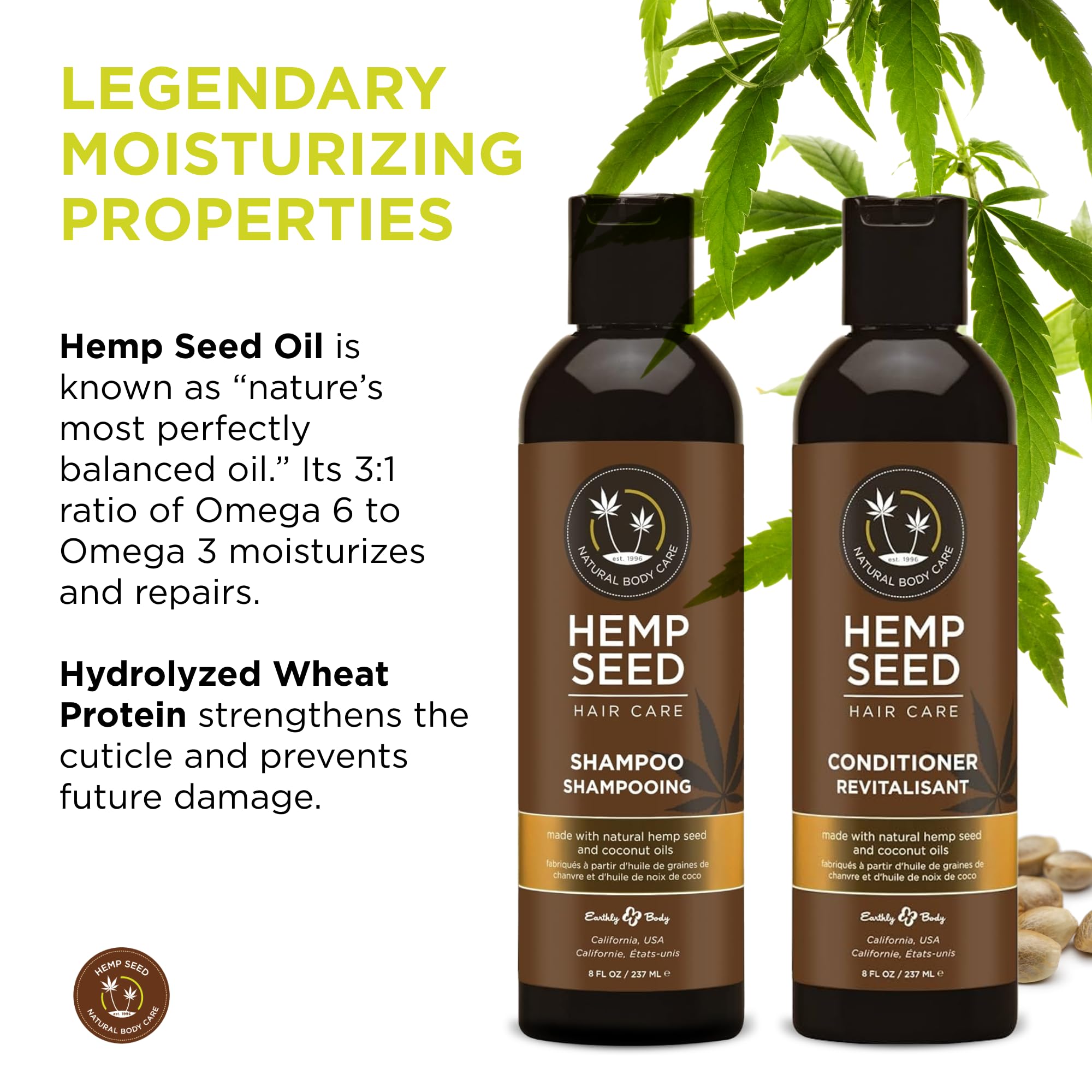 Earthly Body Hemp Seed Shampoo & Conditioner Bundle – Naked in the Woods (8 oz each)