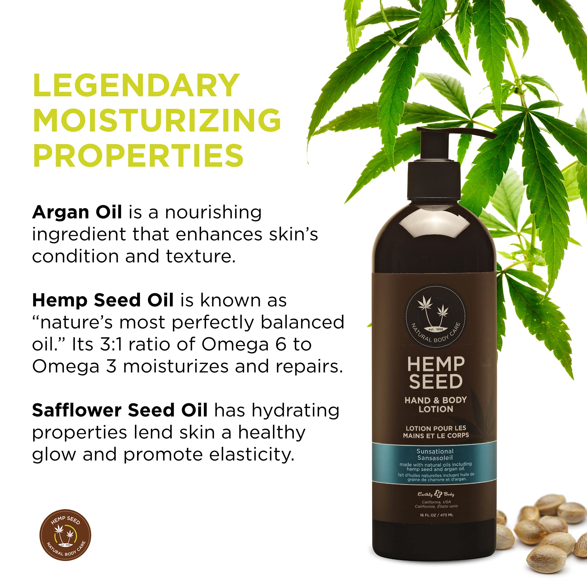 Earthly Body Hemp Seed Hand & Body Lotion – Sunsational Scent (16 oz)
