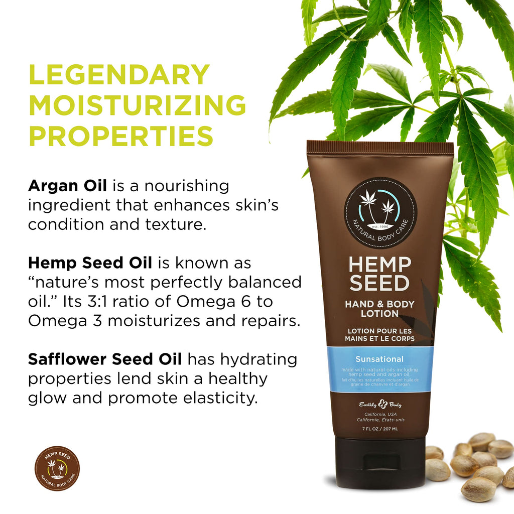 Earthly Body Hemp Seed Hand & Body Lotion, Sunsational Scent – 7 oz | Light, Non-Greasy, Vegan