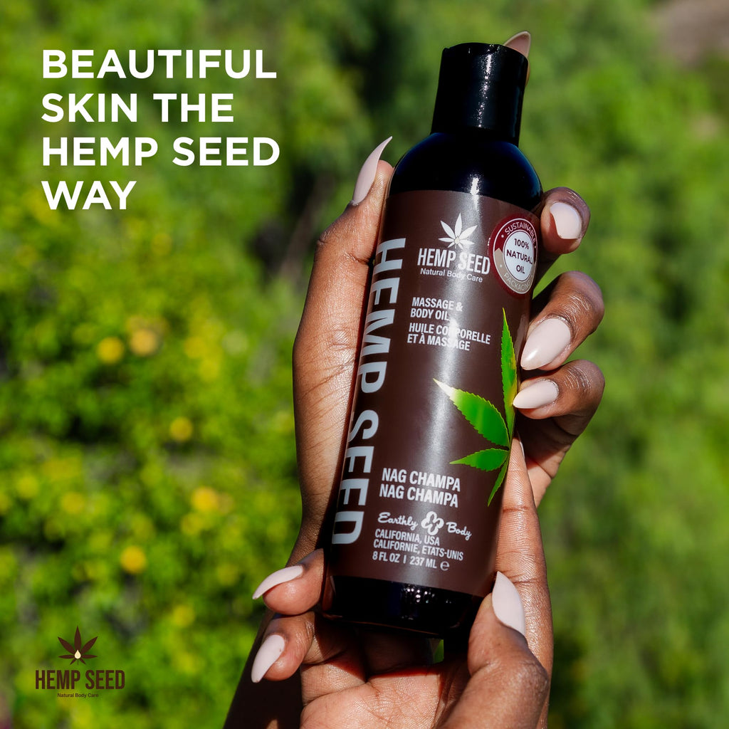 Earthly Body Hemp Seed Massage Oil - Nag Champa Scent, 8 oz | Vegan & Cruelty-Free
