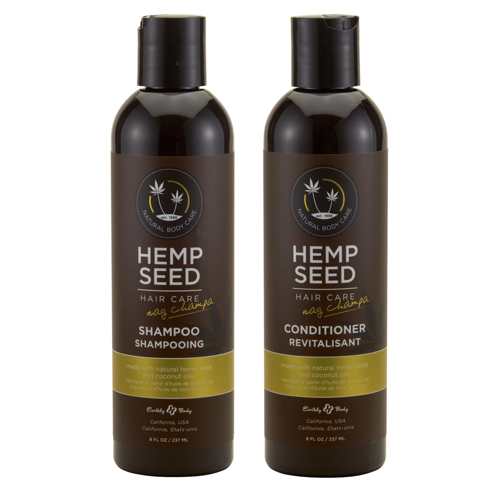 Earthly Body Hemp Seed Hair Care Shampoo + Conditioner – Nag Champa Scent, 8 oz Each – Vegan & Cruelty-Free