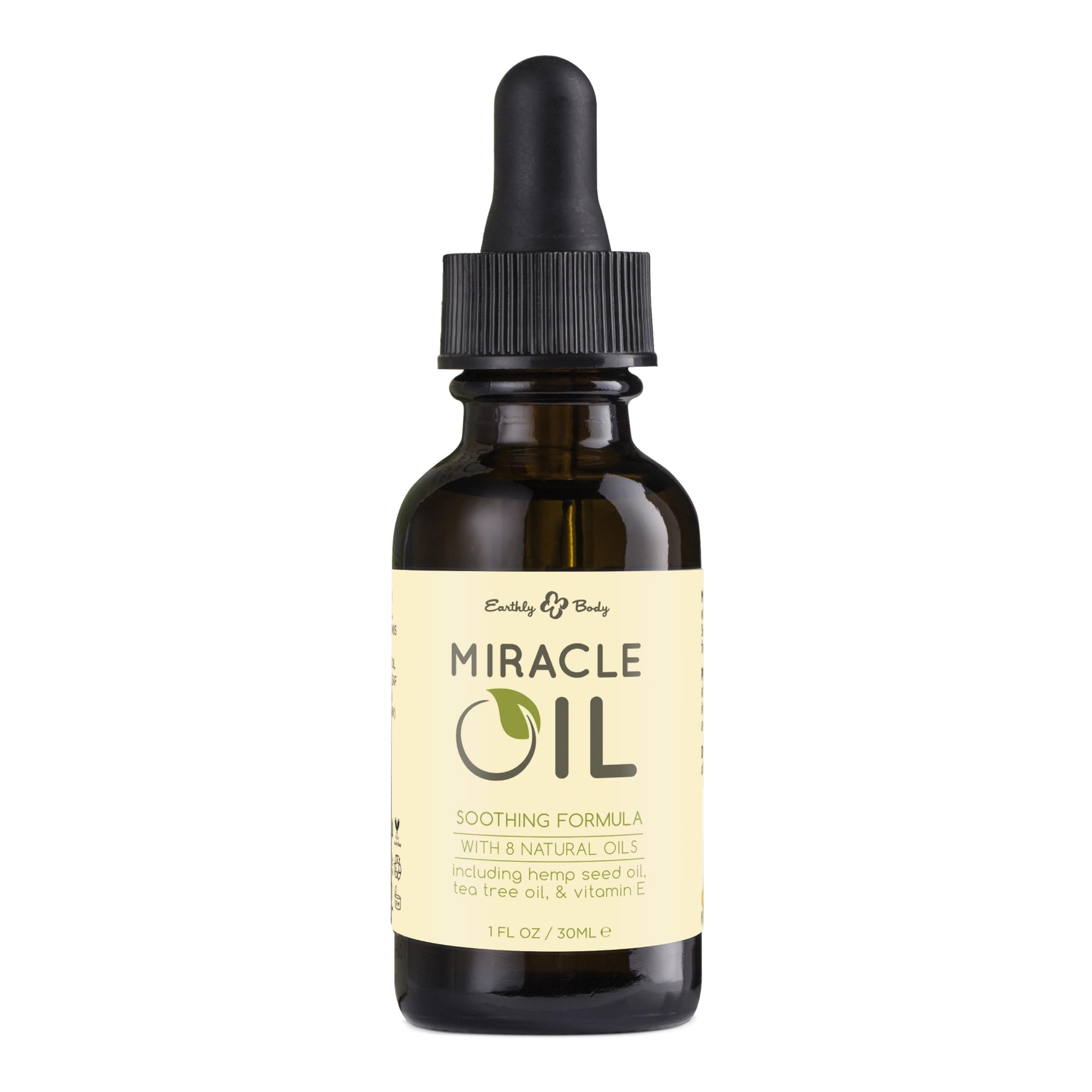 Earthly Body Miracle Oil – 1 oz, 100% Natural Tea Tree & Hemp Seed Oils