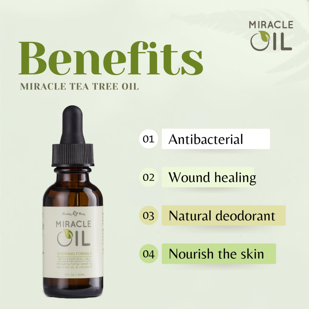 Earthly Body Miracle Oil – 1 oz, 100% Natural Tea Tree & Hemp Seed Oils