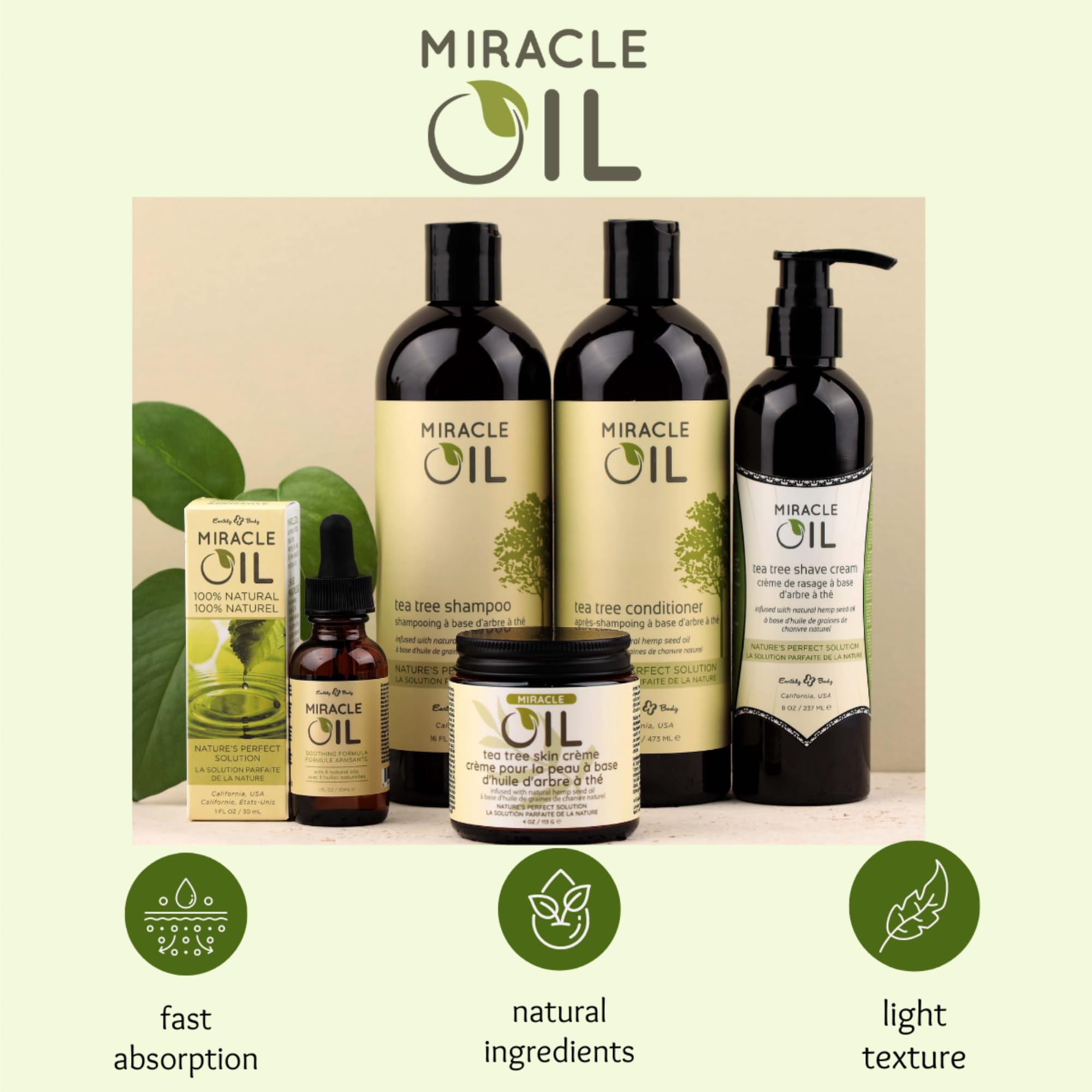 Earthly Body Miracle Oil – 1 oz, 100% Natural Tea Tree & Hemp Seed Oils