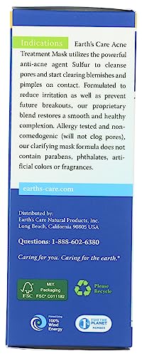 Earth's Care Acne Treatment Mask - 5% Sulfur for Clear Pores (2.5 oz Tube)