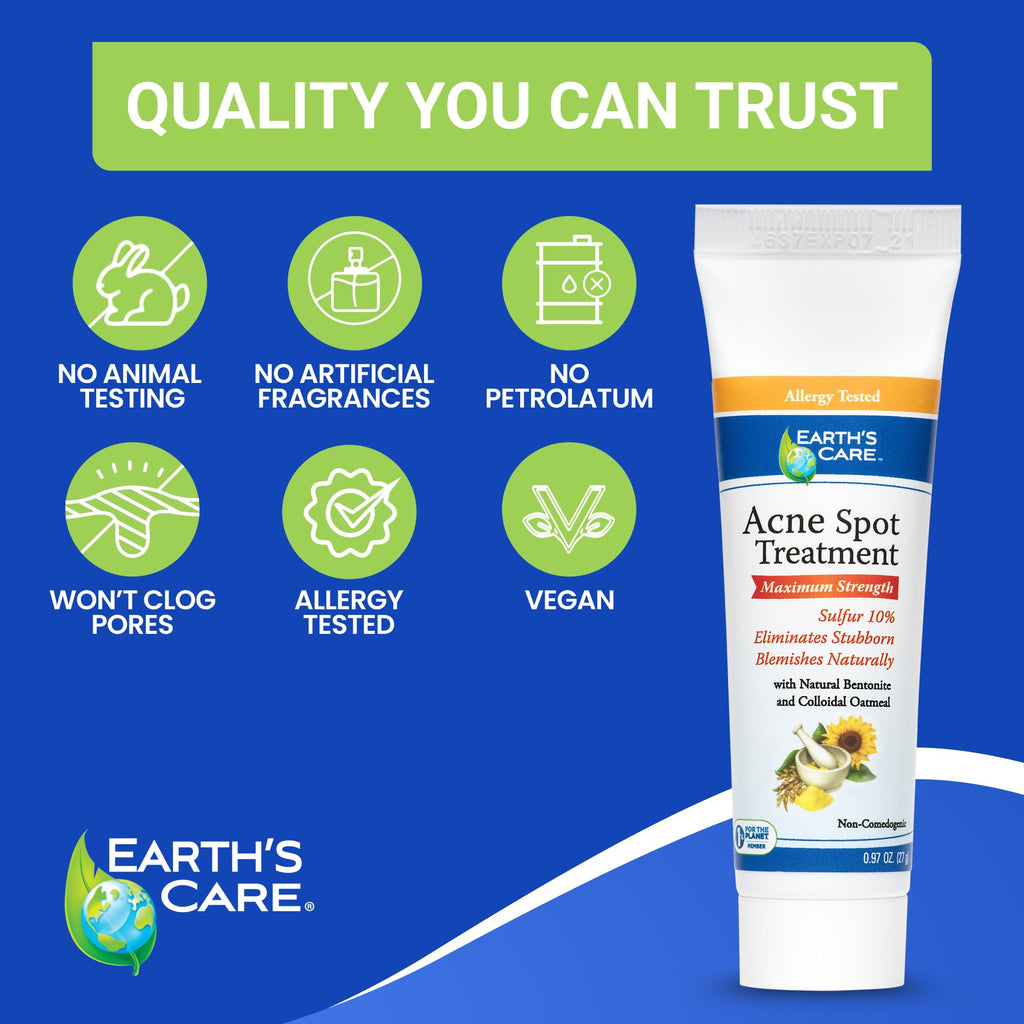 Earth's Care Acne Spot Treatment - 10% Sulfur Cream for Cystic Acne
