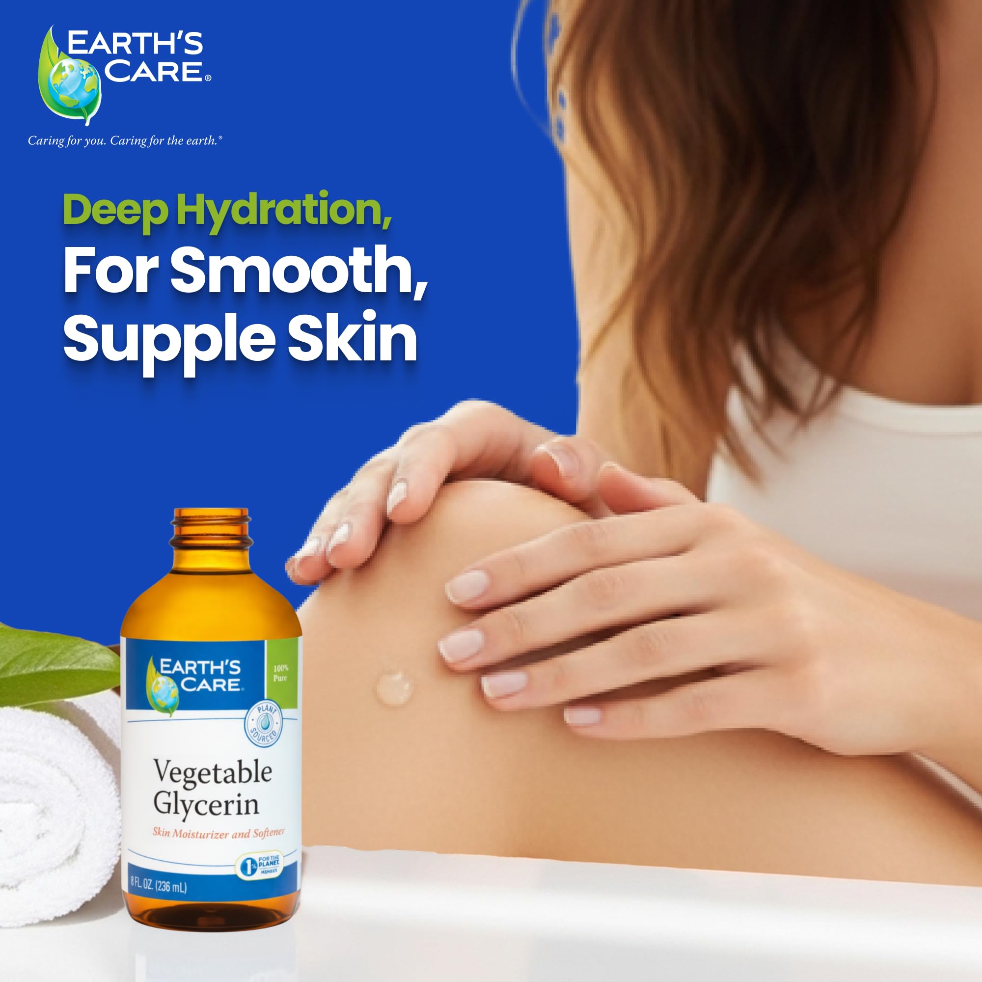 Earth's Care Vegetable Glycerin — 100% Pure Liquid Glycerine for Hair, Skin & DIY | 8 oz Glass Bottle