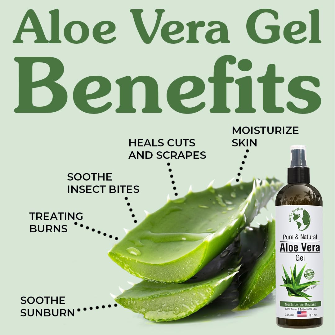 Earth's Daughter Organic Aloe Vera Gel – 100% Pure, Cold-Pressed Aloe, 12 oz