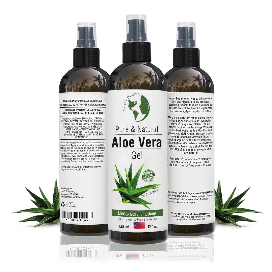 Earth's Daughter Organic Aloe Vera Gel – 100% Pure, Cold-Pressed Aloe, 12 oz