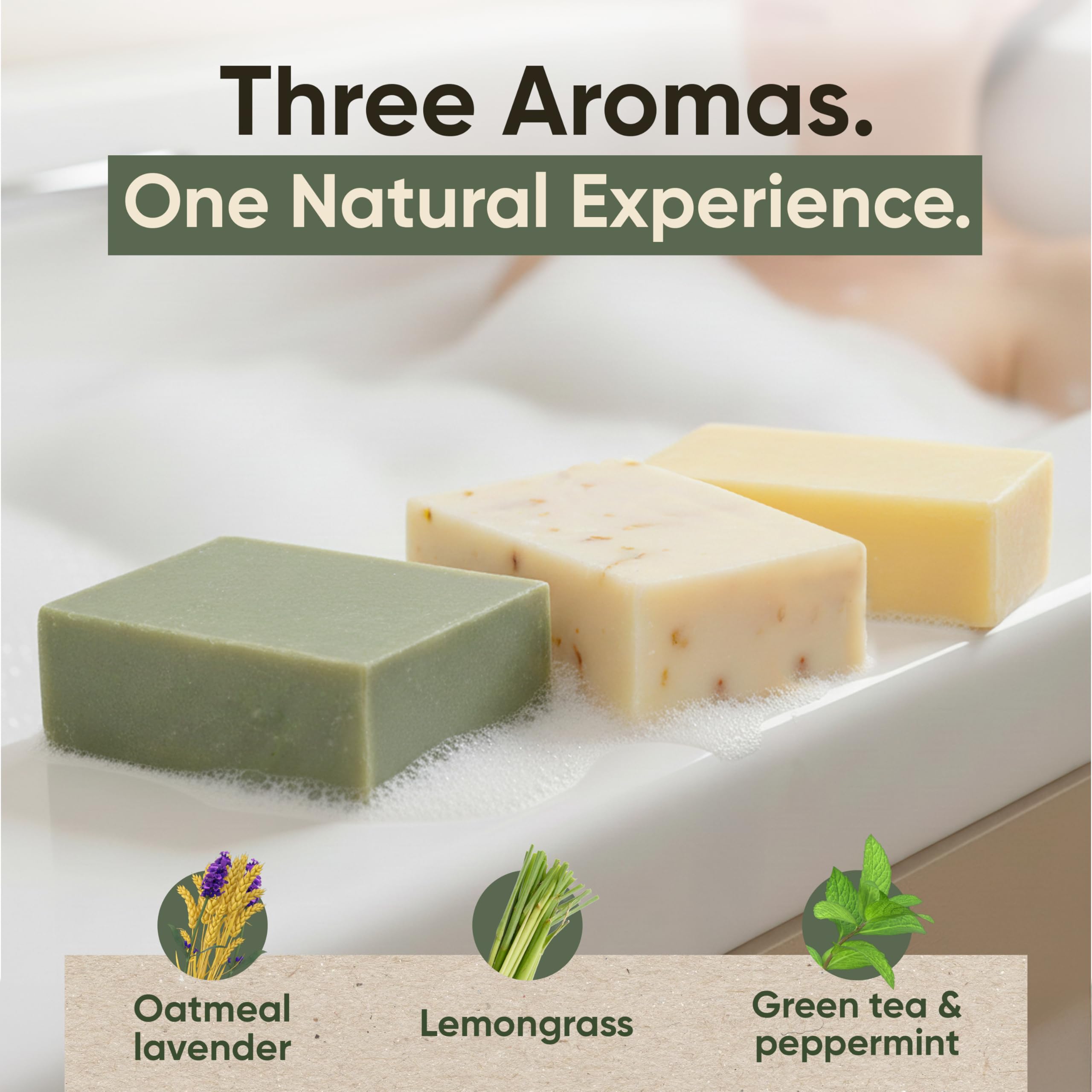 Earthy Essentials Organic Bar Soap Set – Oatmeal Lavender, Lemongrass & Green Tea Peppermint