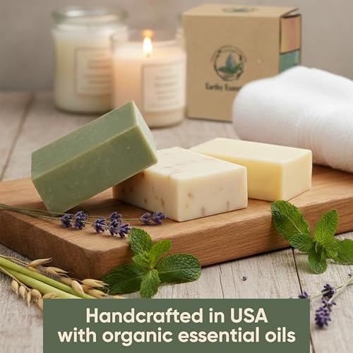 Earthy Essentials Organic Bar Soap Set – Oatmeal Lavender, Lemongrass & Green Tea Peppermint