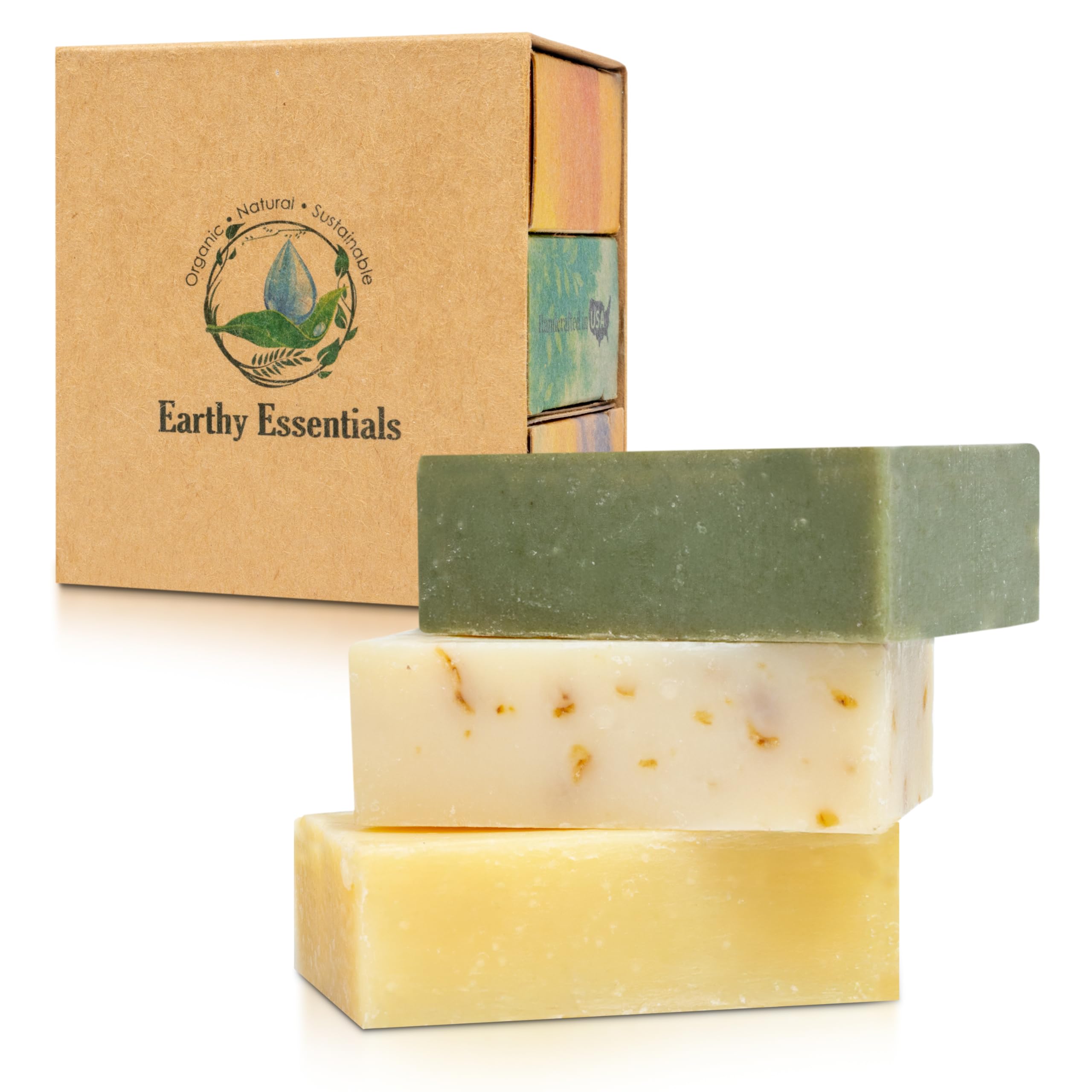 Earthy Essentials Organic Bar Soap Set – Oatmeal Lavender, Lemongrass & Green Tea Peppermint