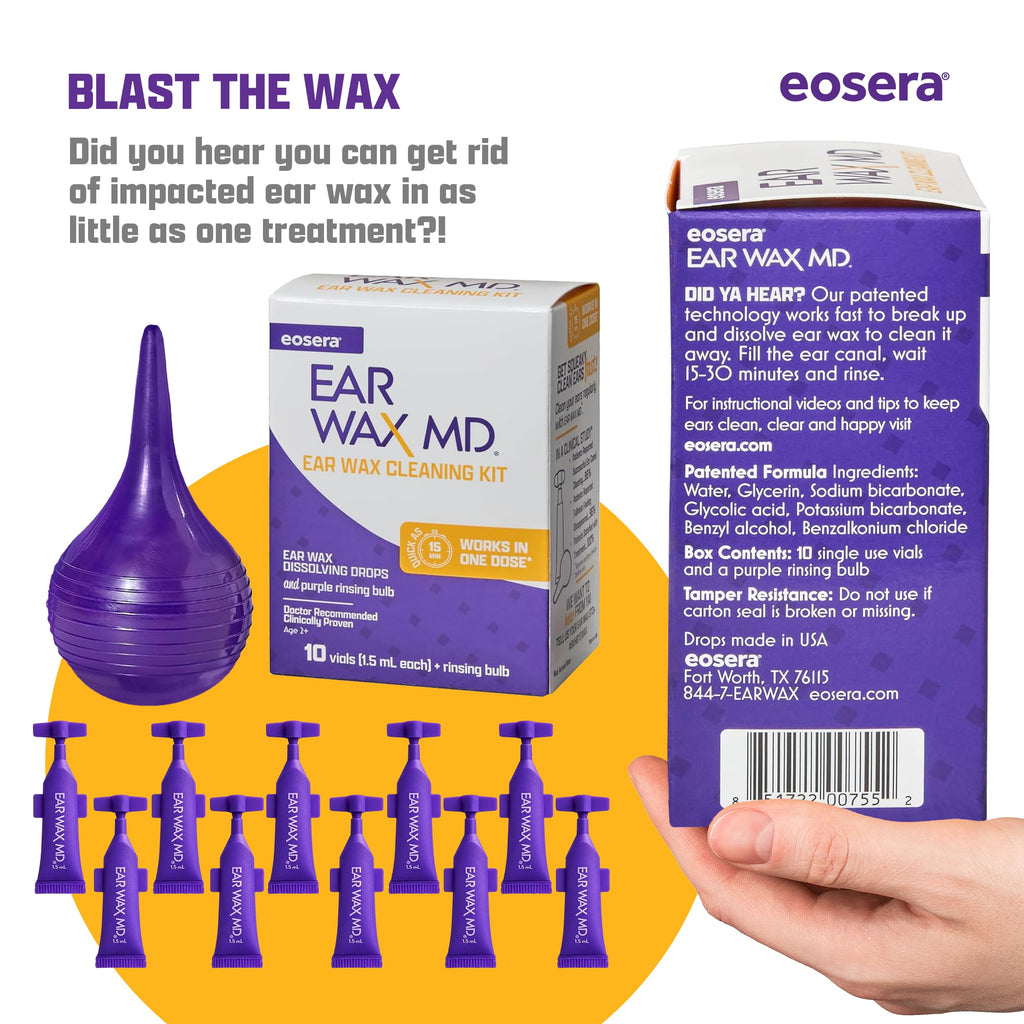 Earwax MD eosera Cleaning Kit – Fast-Acting Ear Wax Drops & Rinse Bulb