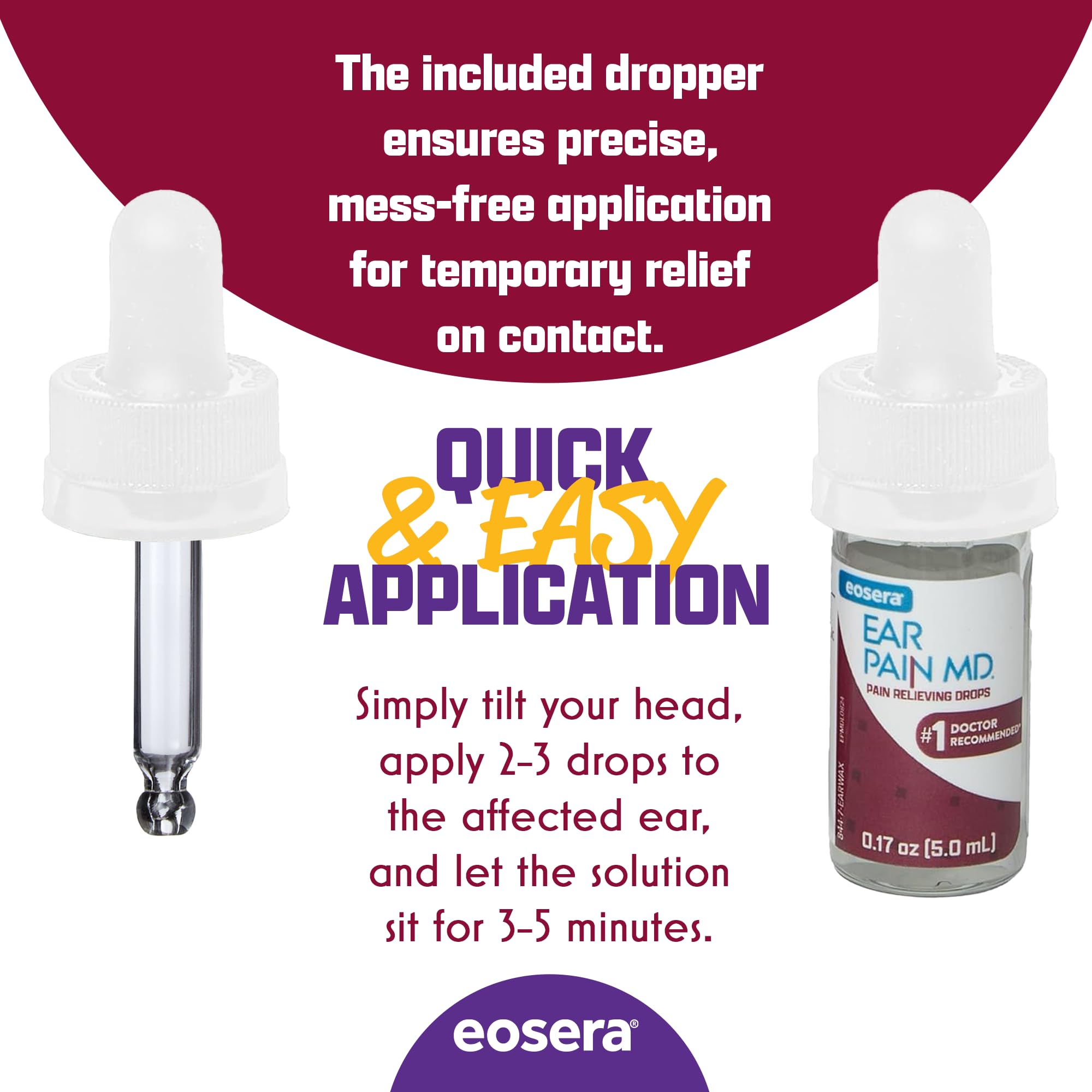 Eosera Ear Pain MD® 4% Lidocaine Ear Drops – Maximum Strength Earache Relief for Adults & Kids (5 mL) | Earwax MD