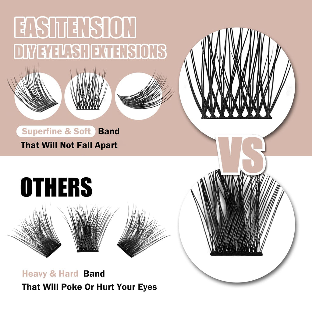 EASITENSION DIY Eyelash Extension Kit – 3D Cluster Lashes, 12mm & 14mm, Glue, Tweezers